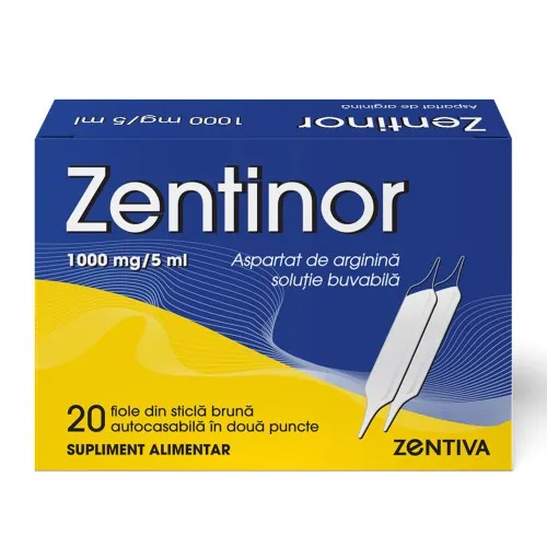 Aspartat de arginina Zentinor, 1000 mg/5 ml, 20 fiole buvabile, Zentiva