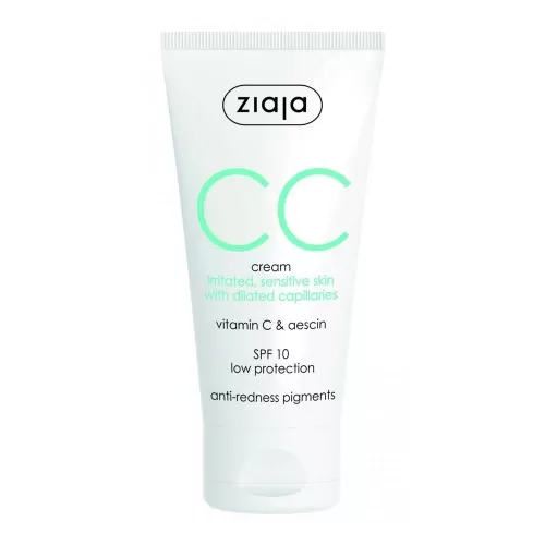 Crema CC cu SPF10 pentru Ten Sensibil Iritat cu Capilare Dilatate, 50 ml, Ziaja