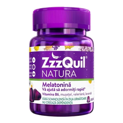 ZzzQuil Natura cu Melatonina, Vitamina B6, Musetel, Valeriana si Lavanda,  30 jeleuri