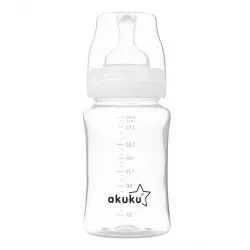 Biberon cu Gât Larg și Tetină Anticolici A0107, 240 ml, Akuku