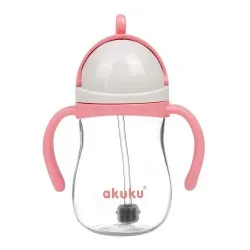 Cană cu Pai din Silicon și Supapă Mobilă A0676, 280 ml, Roz, Akuku