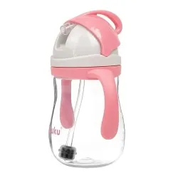 Cană cu Pai din Silicon și Supapă Mobilă A0676, 280 ml, Roz, Akuku
