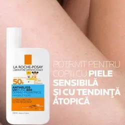 Anthelios UVMUNE 400 Dermo-Pediatrics Fluid Invizibil SPF50+ cu protecție solară foarte ridicată potrivit pentru pielea sensibilă sau cu tendință atopică a copiilor, 50ml, La Roche-Posay