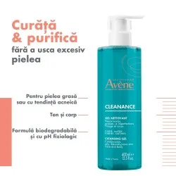 Avene Cleanance Gel Curatare pentru tenul gras cu tendinta acneica, 400 ml