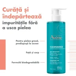 Avene Cleanance Gel Curatare pentru tenul gras cu tendinta acneica, 400 ml