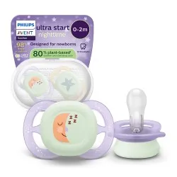 Suzeta Ultra Start Fosforescenta Moon 0-2luni 075/17, 2 buc, Avent Philips