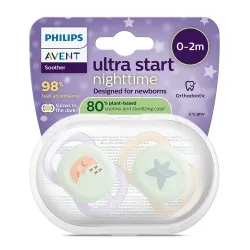 Suzeta Ultra Start Fosforescenta Moon 0-2luni 075/17, 2 buc, Avent Philips