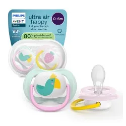 Suzeta Ultra Air Silicon Design Papagal/Capsuna 0-6luni 080/24, 2 buc, Avent Philips