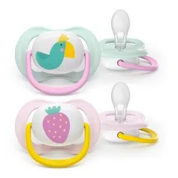 Suzeta Ultra Air Silicon Design Papagal/Capsuna 0-6luni 080/24, 2 buc, Avent Philips