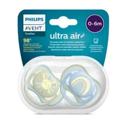 Suzeta Ortodontica Ultra Air Soare si Curcubeu 0-6 luni, 085/58, 2 buc, Avent Philips