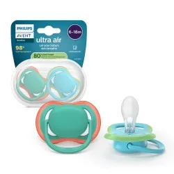 Suzeta Ultra Air Silicon Blue/Verde 6-18 luni 087/10, 2 buc, Avent Philips