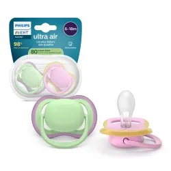 Suzeta Ultra Air Silicon Roz/Verde 6-18 luni 087/12, 2 buc, Avent Philips