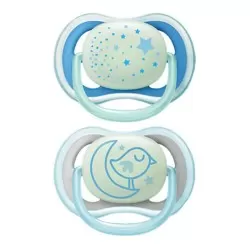 Suzete de noapte cu inel fosforescent Ultra Air pentru 6-18 luni SCF376/21, 2 bucati, Philips Avent