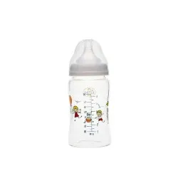 Biberon din sticla borosilicat cu gat larg 0 luni+ Baby, 180ml, Minut