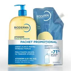 Pachet Ulei de Dus Atoderm, 1000ml + Ulei Dus Eco Refill, 1000ml, Bioderma