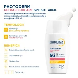 Protecție solară fluidă AR+ SPF50+ pentru piele sensibilă și reactivă, Photoderm, 40 ml, Bioderma