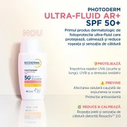 Protecție solară fluidă AR+ SPF50+ pentru piele sensibilă și reactivă, Photoderm, 40 ml, Bioderma