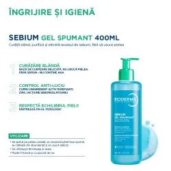 Gel Spumant de curatare purifiant pentru piele mixta si grasa Sebium, 400ml, Bioderma
