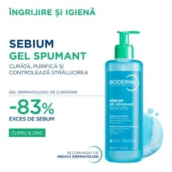 Gel Spumant de curatare purifiant pentru piele mixta si grasa Sebium, 400ml, Bioderma
