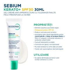 Gel-Crema Anti-imperfectiuni SPF30 Sebium Kerato+, 30ml, Bioderma