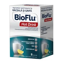 Bioflu Hot Drink, 500 mg/200 mg/4 mg granule pentru soluţie orală, 8 plicuri, Biofarm