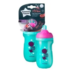 Cana izoterma cu pai Roz-Turcoaz 12 luni+, 260ml, Tommee Tippee