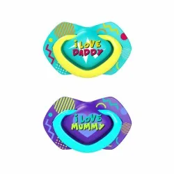 Suzeta Silicon Simetrica Neon Love 0-6 luni Albastru, 22/652, 2 buc, Canpol