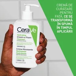 Cremă de curățare spumantă și hidratantă pentru fata, cu ceramide si acid hialuronic, ten normal-uscat , 473 ml, CeraVe