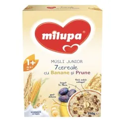 Promotie Cereale cu lapte Milupa 7 cereale cu banane si prune, 250 g, de la 1 an