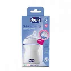 Chicco 80723-7 Biberon Natural Feeling Plastic Tetina Silicon Debit Normal +2luni BPA Free x 250 ml