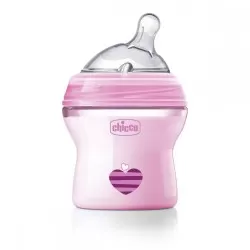 Chicco 80811-7 Biberon Natural Feeling Plastic Tetina Silicon Debit Normal +0luni BPA Free Roz x150 ml