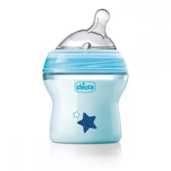 Chicco 80811-7 Biberon Natural Feeling Plastic Tetina Silicon Debit Normal +0luniBPA Free Blue x150 ml