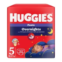 Chilotei de noapte Elite Soft Overnights Nr.5, 12-17 kg, 24 bucati, Huggies