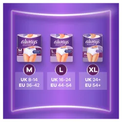 Chiloti pentru incontinenta urinara Always Discreet Plus 6 picaturi, Marimea L, 8 bucati