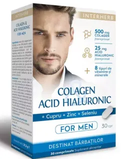 Colagen si acid hialuronic pentru barbati, 30 capsule, Interherb