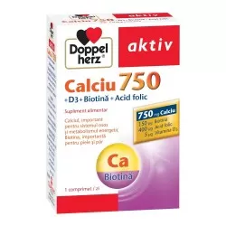 Calciu 750 Vitamina D3 Biotina Acid Folic, 30 comprimate, Doppelherz