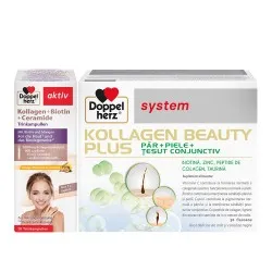 System KollagenBeautyPlus + Kollagen+Biotina+Ceramide, 30 fiole + 10 flacoane (Pachet Promo), Doppel Herz Aktiv