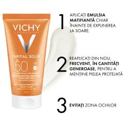 Emulsie matifianta cu protectie solara SPF 50+ pentru fata, cu efect anti-stralucire pentru ten gras-mixt, 50 ml, Capital soleil, Vichy