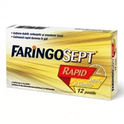 Faringosept Rapid cu aroma de miere si lamaie, 2 mg/0,6 mg/1,2 mg, 12 pastile, Terapia