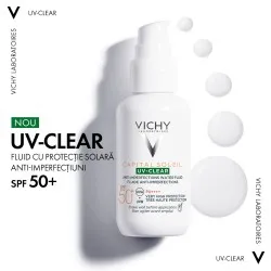 Fluid cu protectie solara SPF 50+ pentru fata, cu acid salicilic si niacinamida, ten gras cu tendinta acneica, 40 ml, Vichy