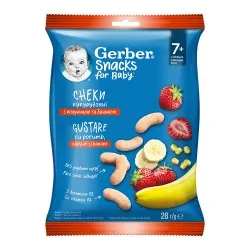 Snacks gustare cu porumb, capsune si banane, +7 luni, 28 g, Gerber