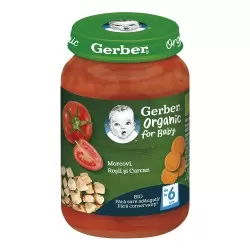 Morcovi cu rosii si curcan +6 luni, 190g, Gerber