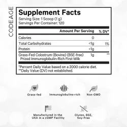 CodeAge Bovine Colostrum fara Aroma -pulb x 120g, GNC