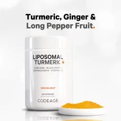 GNC CodeAge Turmeric Lipozomal Fermentat + Piper negru, Curcumin si Ghimbir -cps x 90