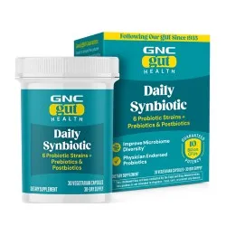 Daily Synbiotic 10 miliarde UFC culturi vii, pentru digestie si microbiom cu probiotice si prebiotice, 30 capsule, GNC Gut Health