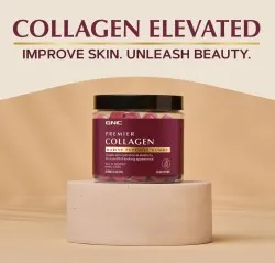 Collagen Premier Marine Peptides, supliment cu peptide marine pentru piele si par, cu aroma de fructe de padure salbatice, 90 jeleuri, GNC