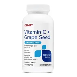 GNC Vitamin C + Grape Seed, Vitamina C 1000 Mg cu Bioflavonoide si Extract din Seminte de Struguri cu Eliberare Prelungita, 30 tablete, GNC