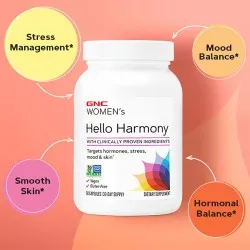 Women`s Hello Harmony PMS, Formula pentru Echilibrul Hormonal, Emotional si Elasticitatea Pielii Femeilor, 90 capsule, GNC