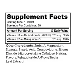 Vitamina D3+K2 Masticabila Zahler, 90 tablete masticabile, GNC