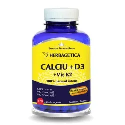 Calciu+Vit.D3+Vit.K2, 120 capsule, Herbagetica